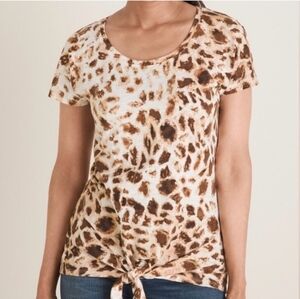 Chico's Brown and Cream Animal Print Tie-Front Tee Size 3 (XL )